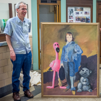 Blue Boy, Pink Flamingo and Raccoon