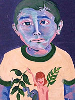 Sad-Eyed Boy with Elephant and Naked Woman painting