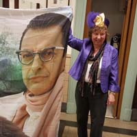 Julie displaying Jeff Goldblum shower curtain